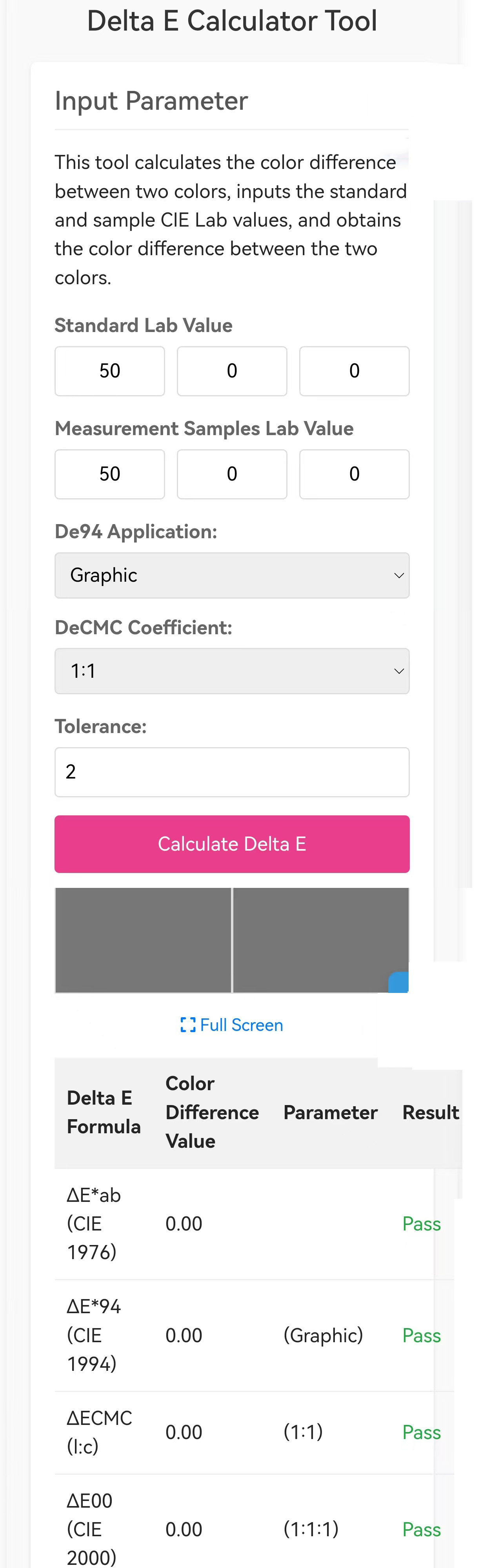 3nh online Delta E Calculator Tool